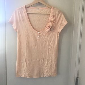 J. Crew Embellished Flower Top Cotton Tee Sz S